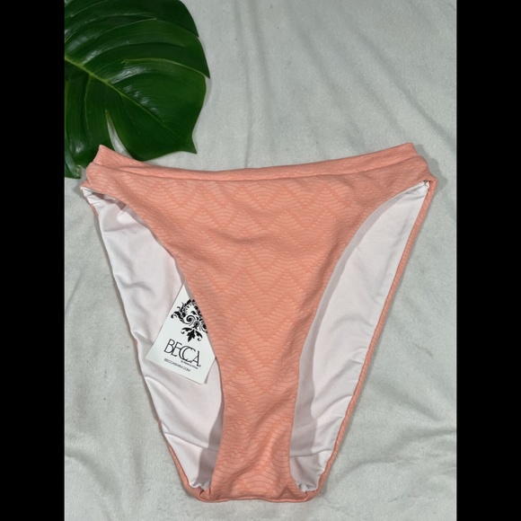 NEW Becca Chevron French Cut Bikini Bottoms in Salmon Pink [‎ Medium ] - Picture 6 of 12